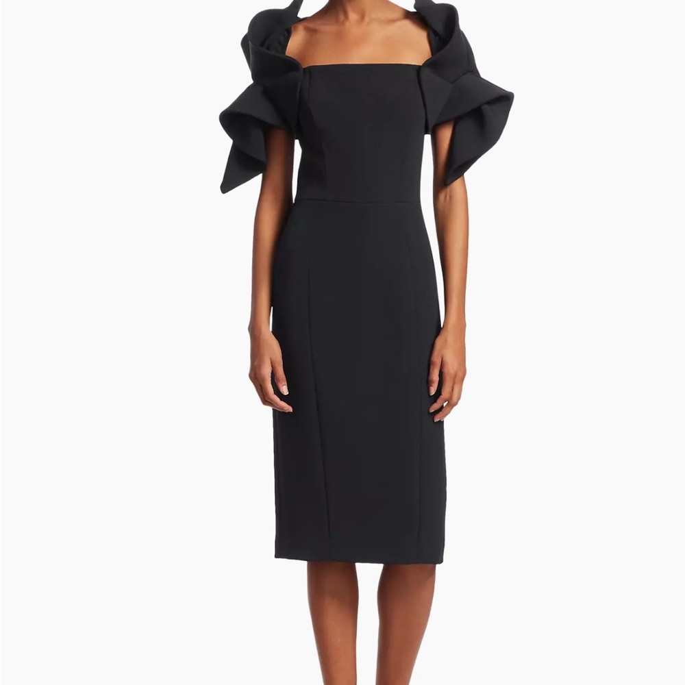 $465 Badgley Mischka Black Origami Sleeve Sheath Dress Sz 2